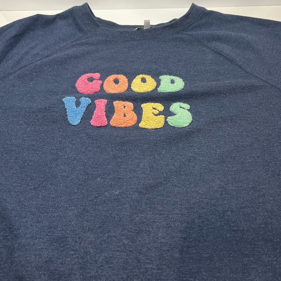 Wildfox Good Vibes SOFT Long Sleeve Navy Blue Graphic Sweatshirt Women's Large - Picture 6 of 8
